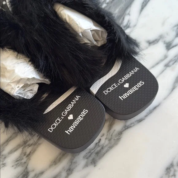 Dolce & Gabbana x havaianas Black Fur Zebra Slides - Picture 2 of 6